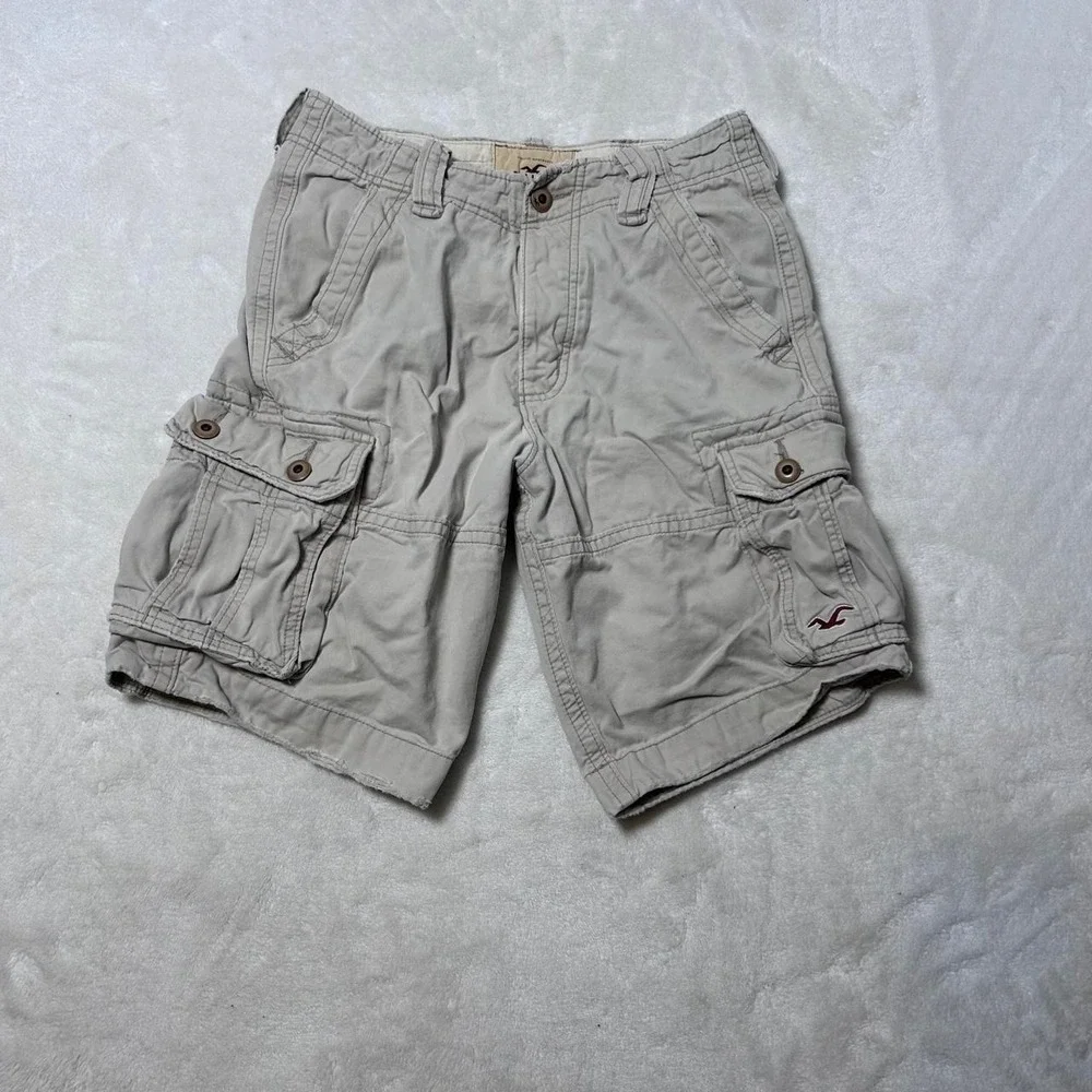Hollister Cargo Shorts Mens 28 Khaki Heavy Distressed Tan military Y2K